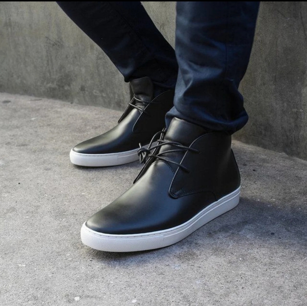 TCG Men Black Leather high top sneakers